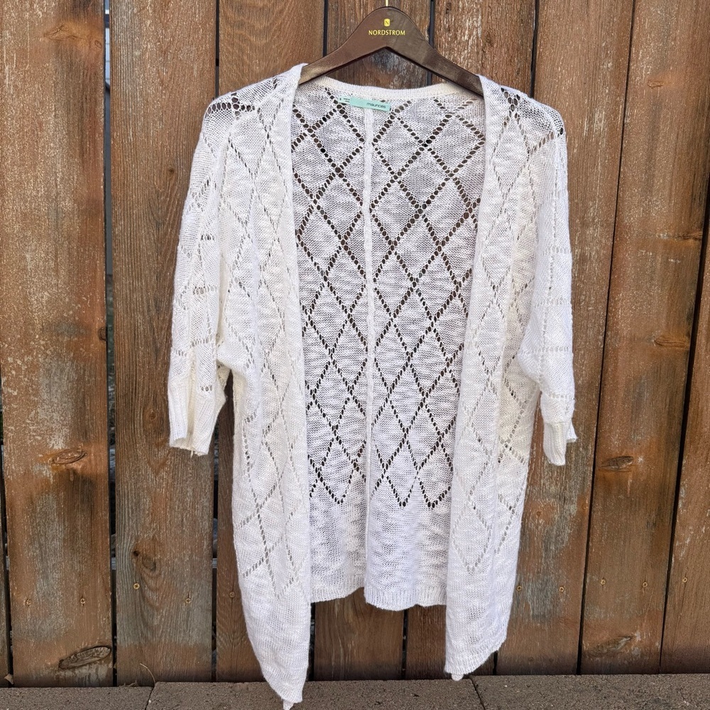 Maurices White Cream Open Knit 3/4 Sleeve Cardigan Size Small
